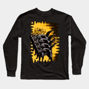 Psychedelic Black Cat Funny Yellow Melty colorful background surreal collage Long Sleeve T-Shirt